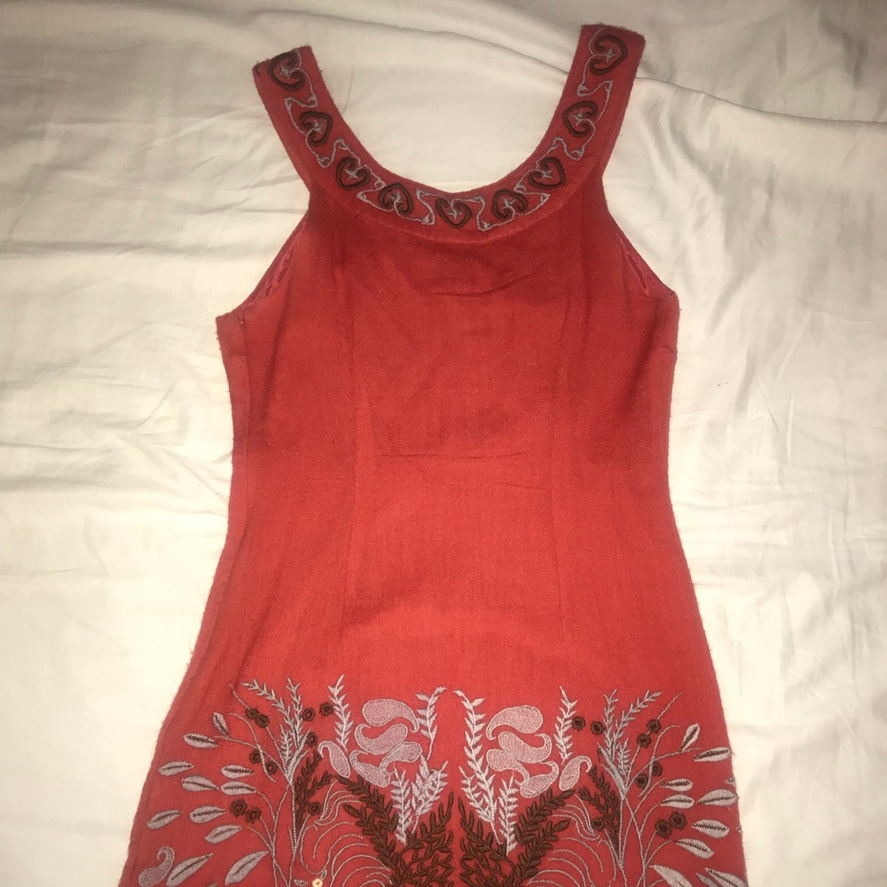 Free People red embroidered dress size 2